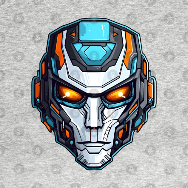 Intimidating Sci-Fi Cyborg Head with Fiery Eyes by AIHRGDesign